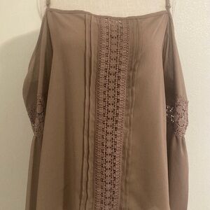 New York & Company Brown Blouse with Lace Accents